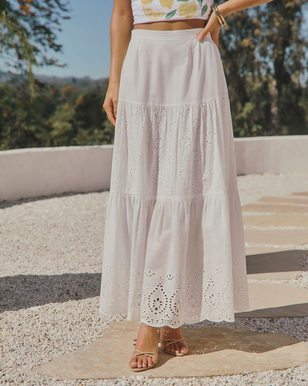 Santorini Breeze Eyelet Maxi Skirt-Vogue Logic