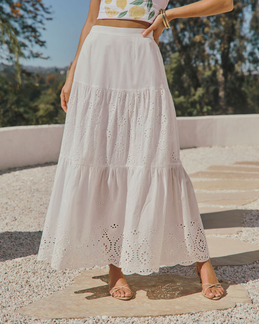 Santorini Breeze Eyelet Maxi Skirt-Vogue Logic