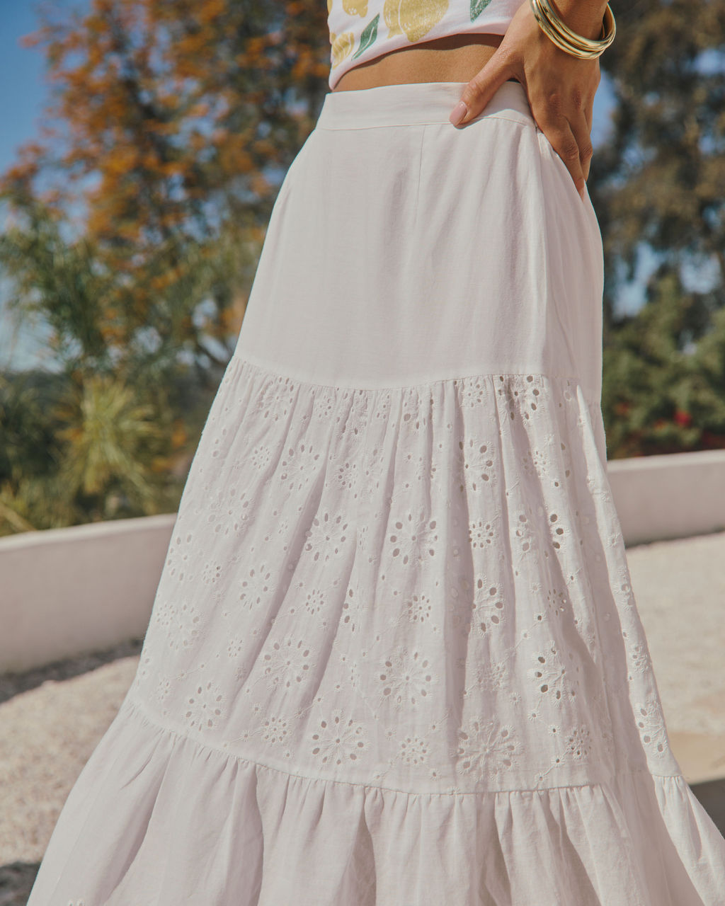 Santorini Breeze Eyelet Maxi Skirt-Vogue Logic