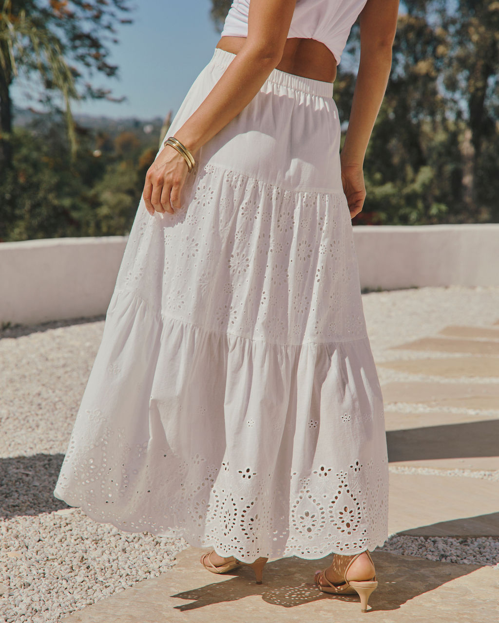 Santorini Breeze Eyelet Maxi Skirt-Vogue Logic