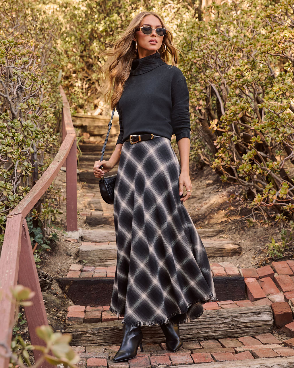 Woodland Plaid Midi Skirt-Vogue Logic