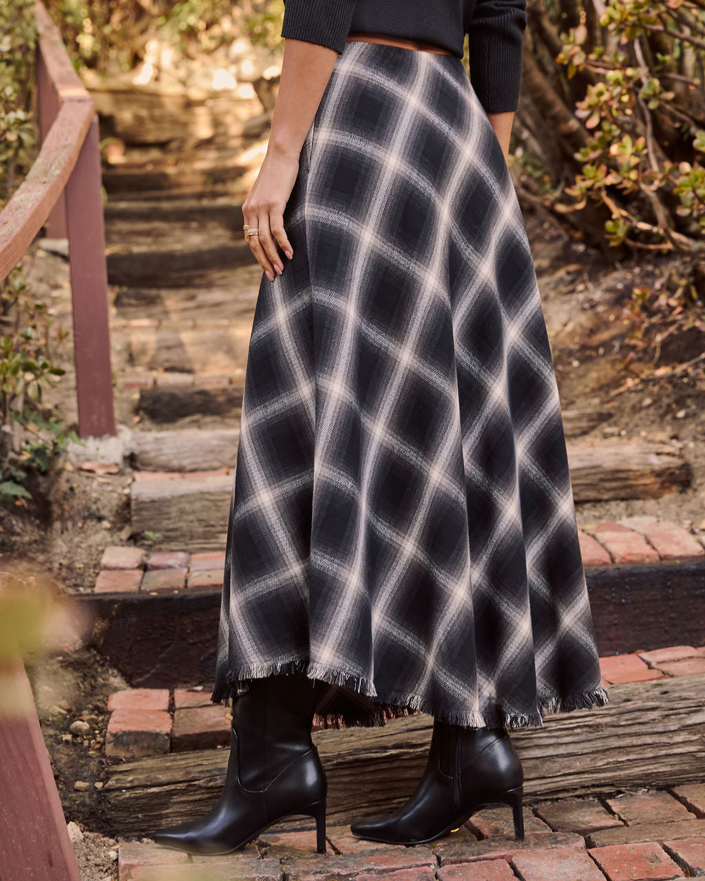 Woodland Plaid Midi Skirt-Vogue Logic