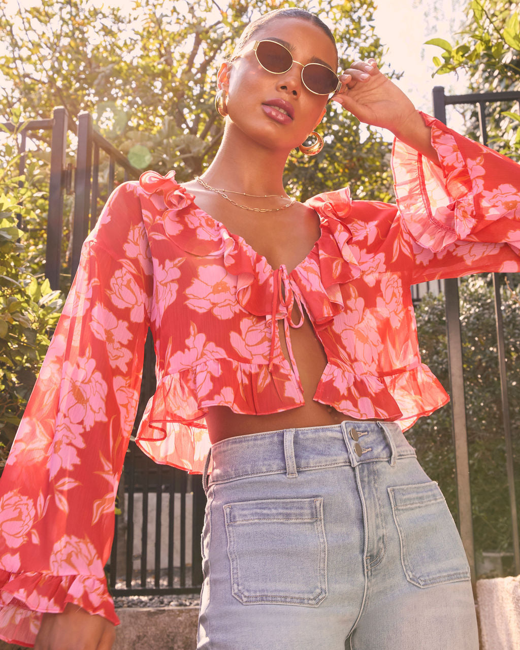Lovers Bloom Floral Ruffle Blouse-Vogue Logic