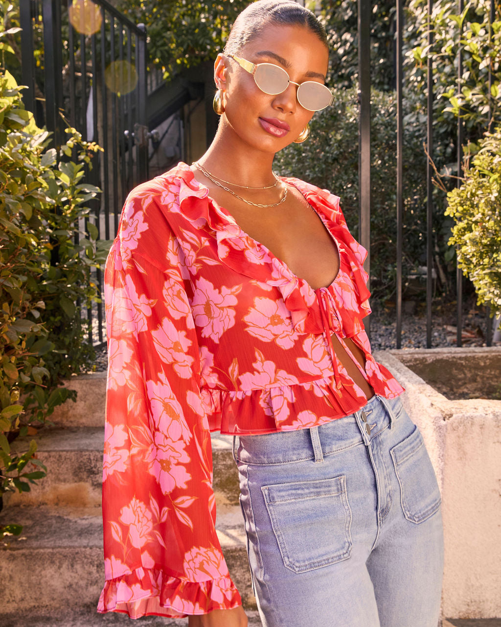 Lovers Bloom Floral Ruffle Blouse-Vogue Logic