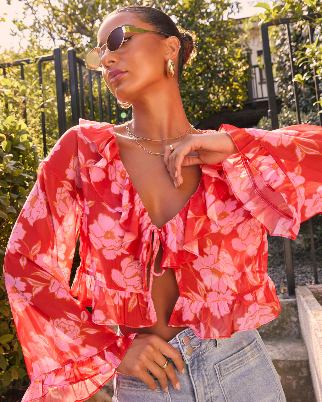 Lovers Bloom Floral Ruffle Blouse-Vogue Logic