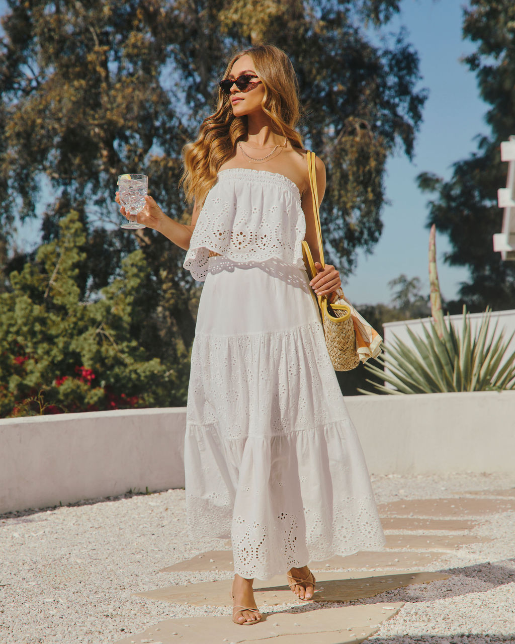 Santorini Breeze Strapless Eyelet Crop Top-Vogue Logic