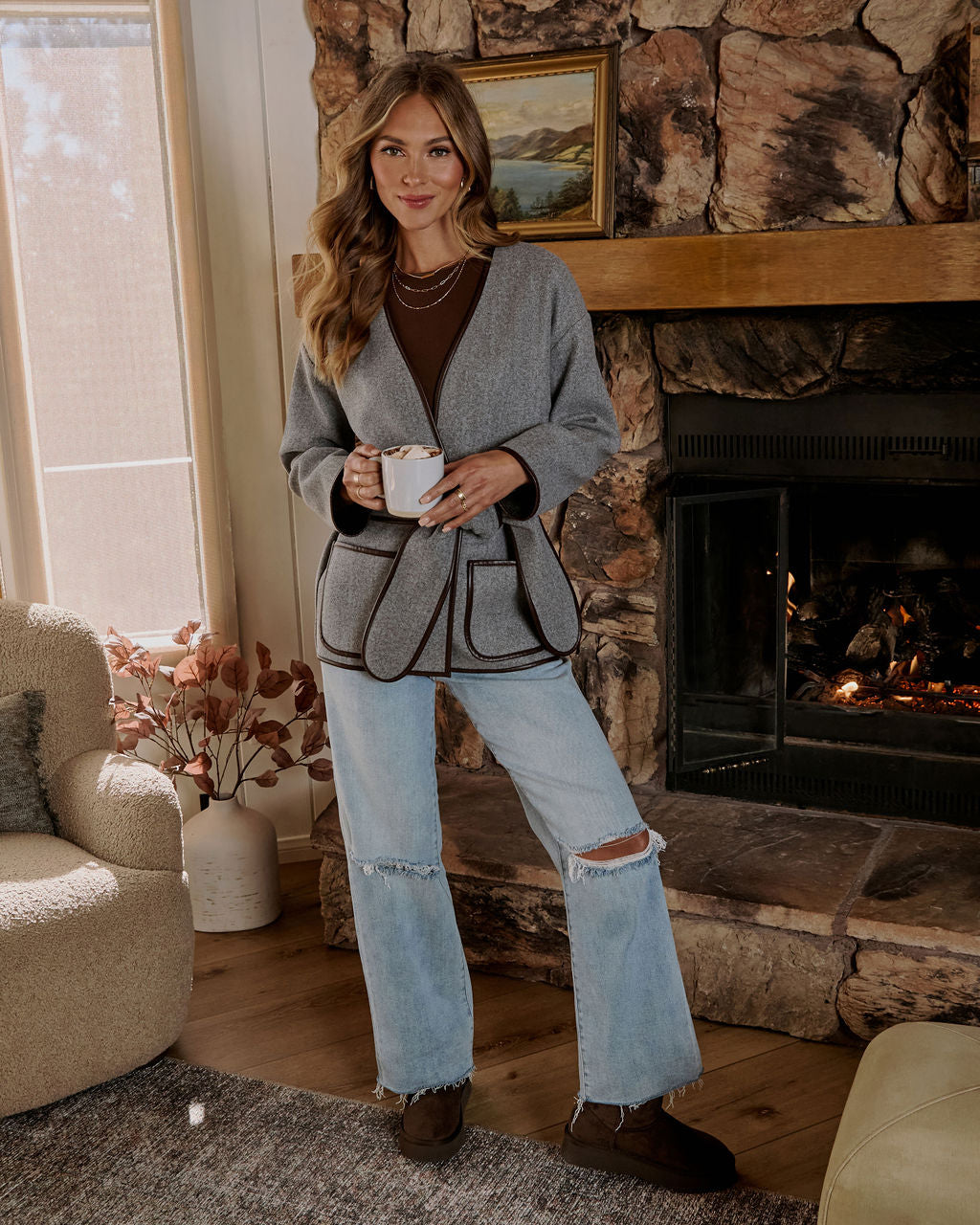 Chill Bound Contrast Trim Wrap Coat-Vogue Logic