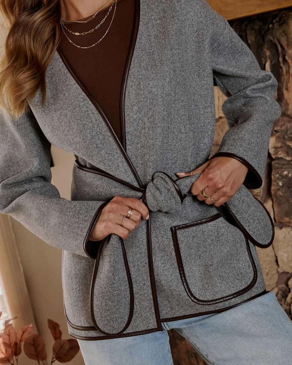 Chill Bound Contrast Trim Wrap Coat-Vogue Logic