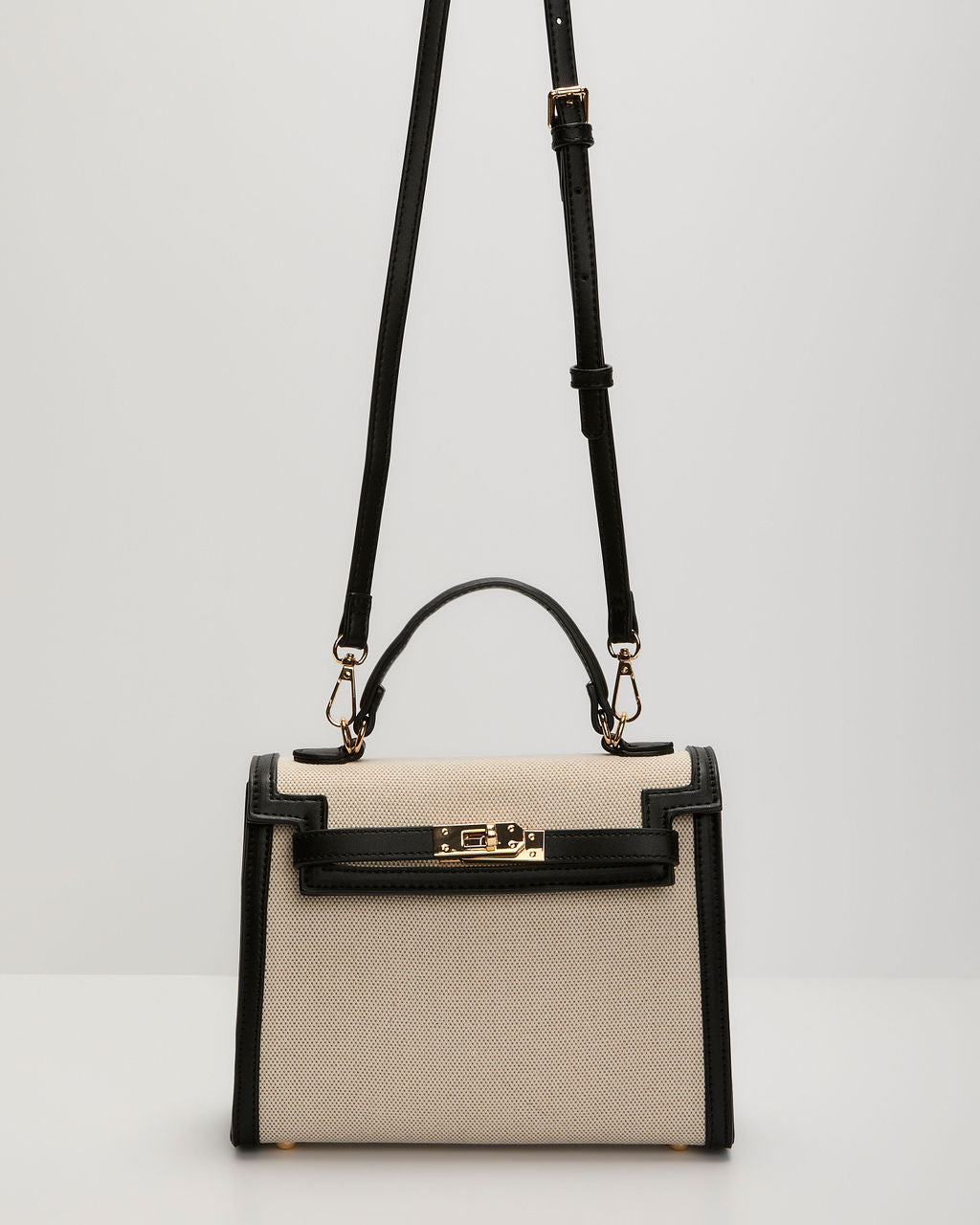 Izabella Contrast Trim Canvas Top Handle Bag-Vogue Logic