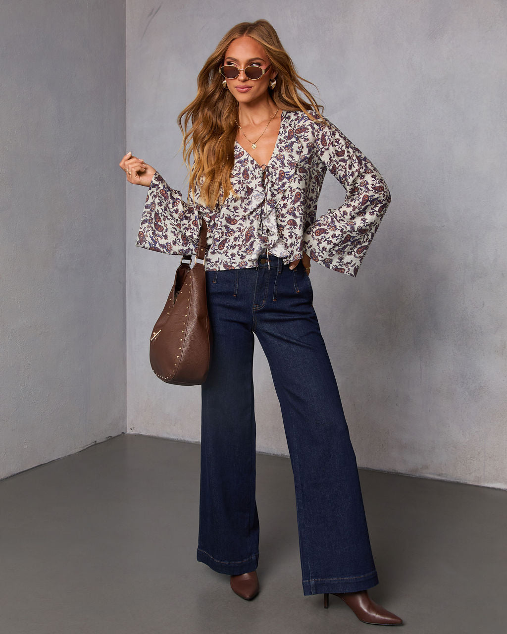 Marene Paisley Ruffle Top-Vogue Logic