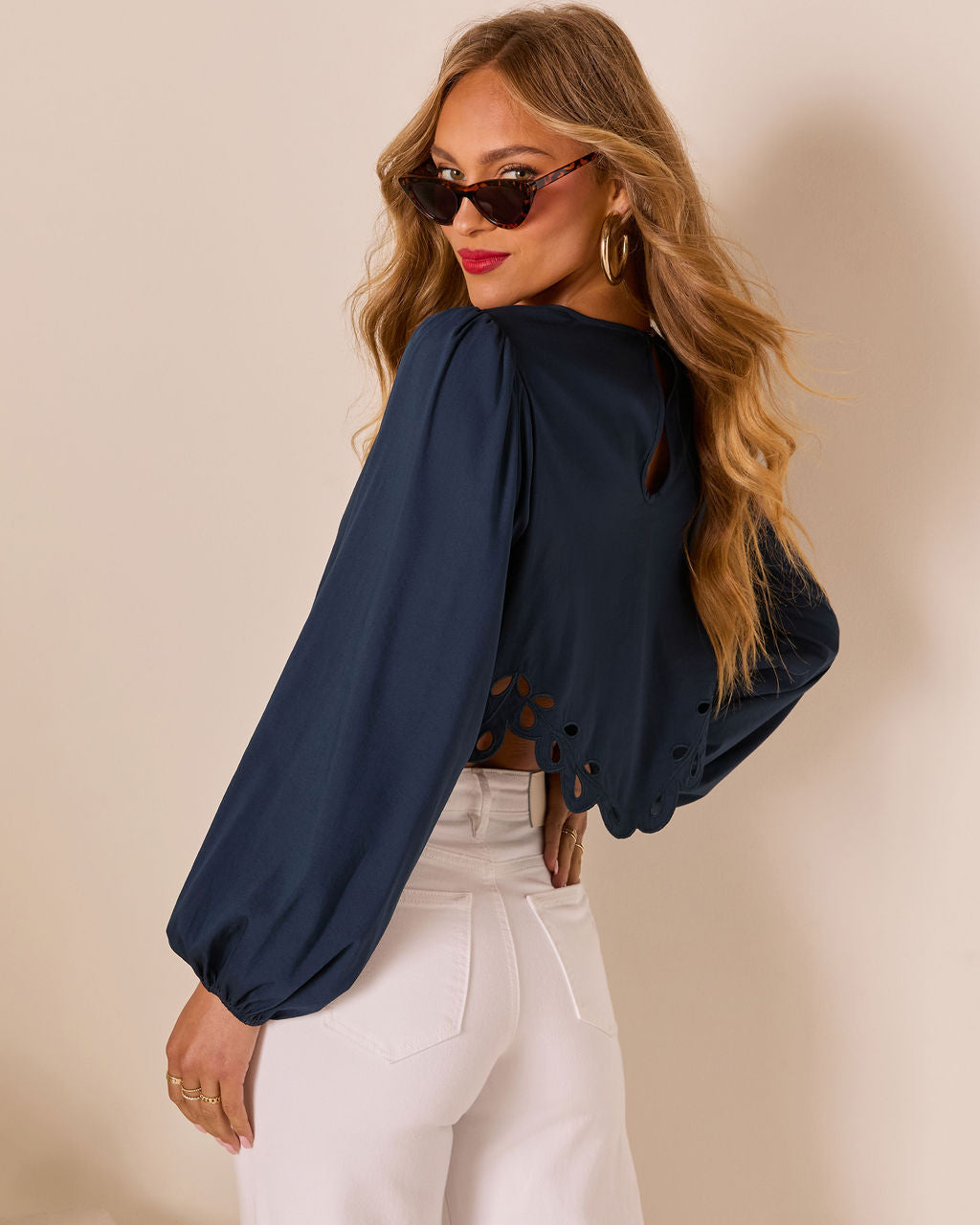 First Date Cropped Eyelet Hem Top-Vogue Logic