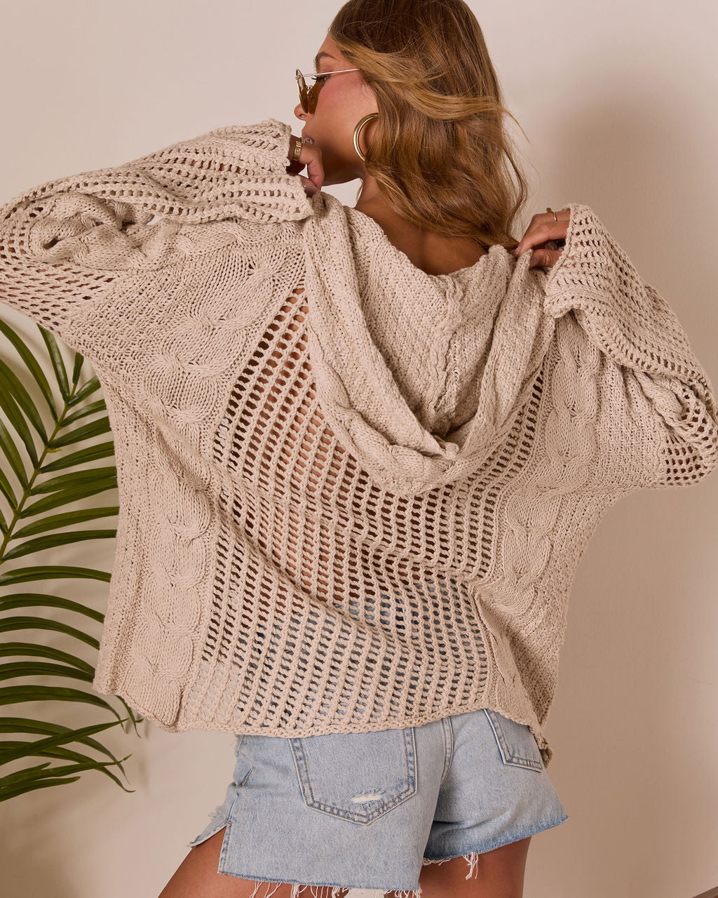 Solaris Hooded Cable Knit Perforated Sweater-Vogue Logic