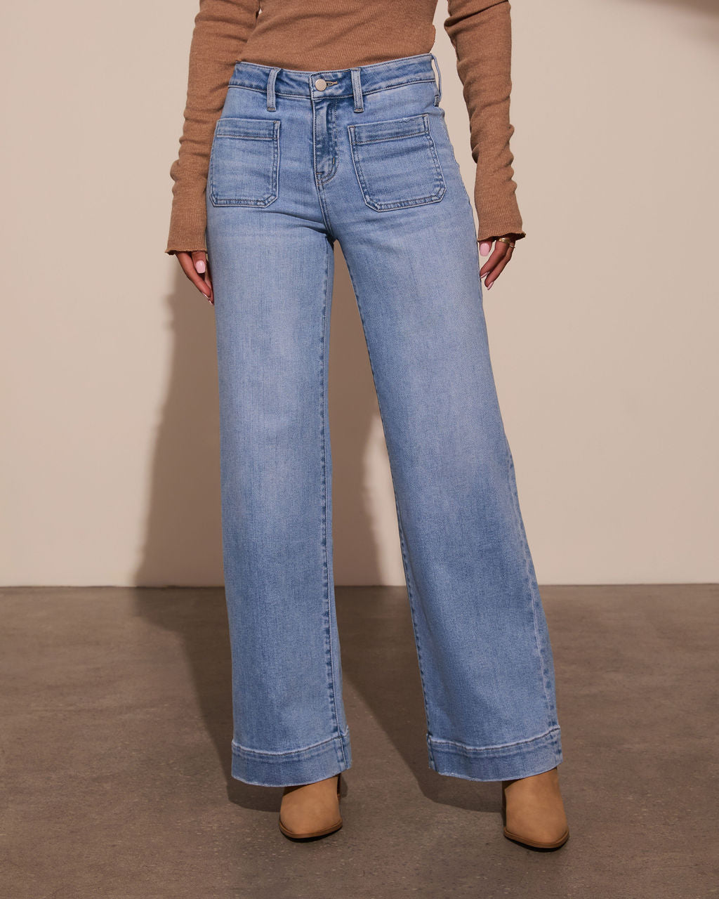 Rugged Charm Stretch High Rise Wide Leg Jeans-Vogue Logic