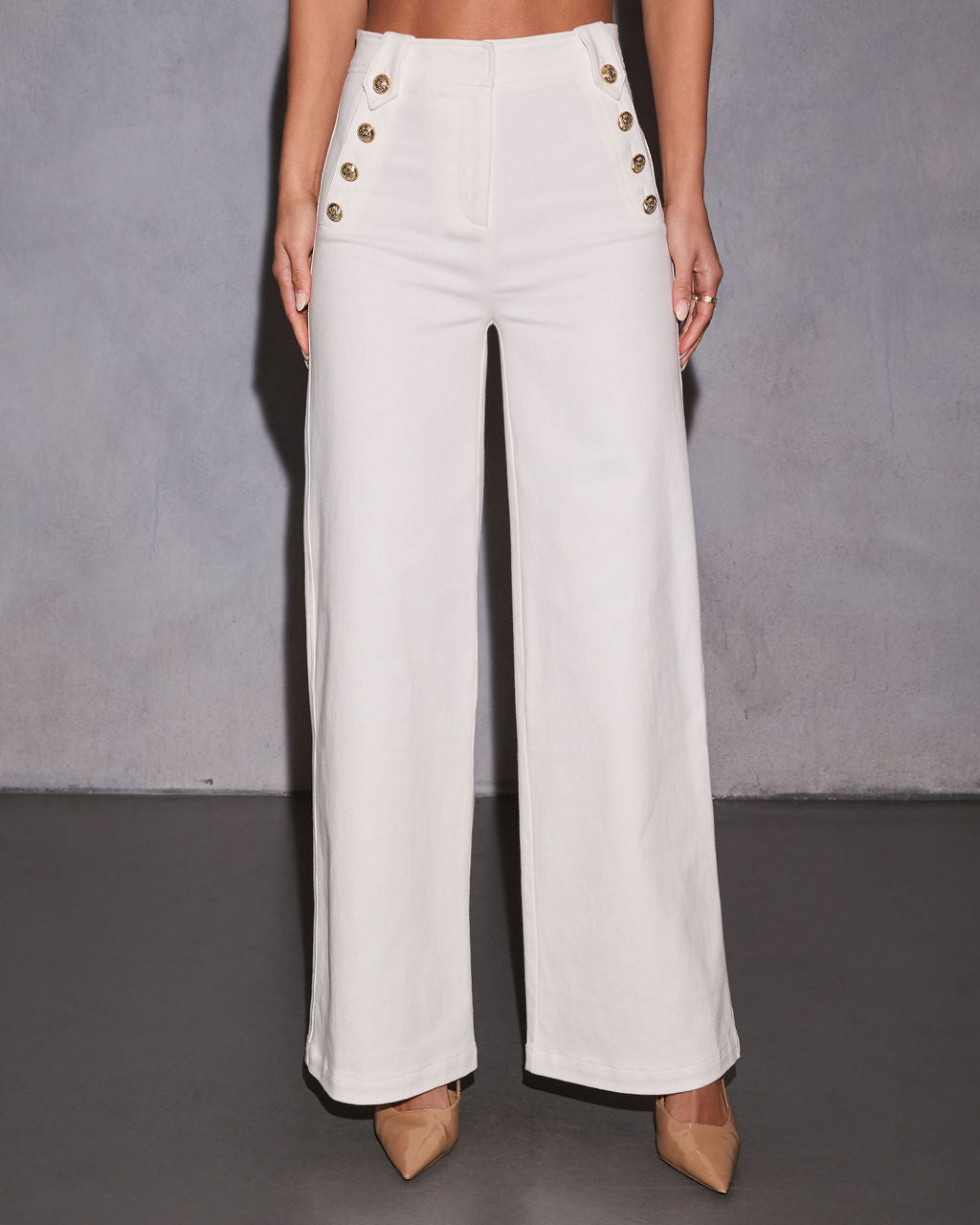Loranne High Waisted Button Accent Flare Pants-Vogue Logic