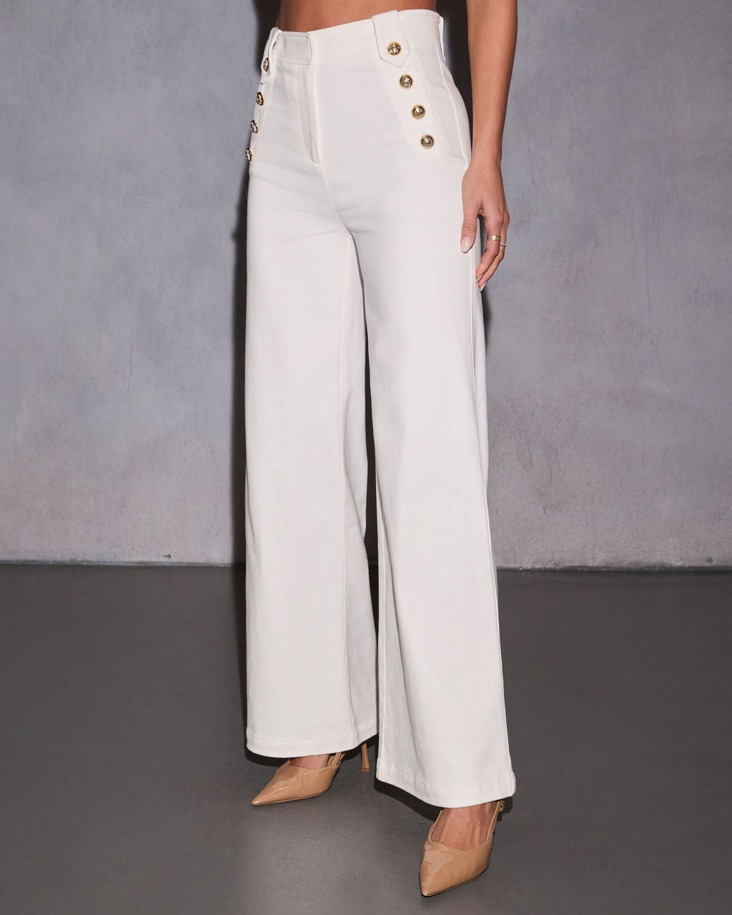 Loranne High Waisted Button Accent Flare Pants-Vogue Logic