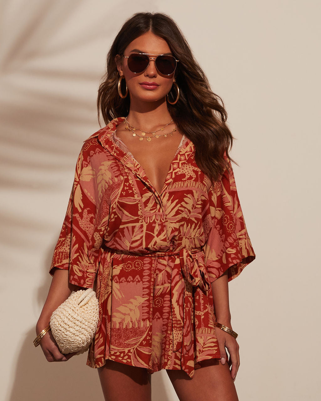 Out And About Printed Waist Tie Romper-Vogue Logic