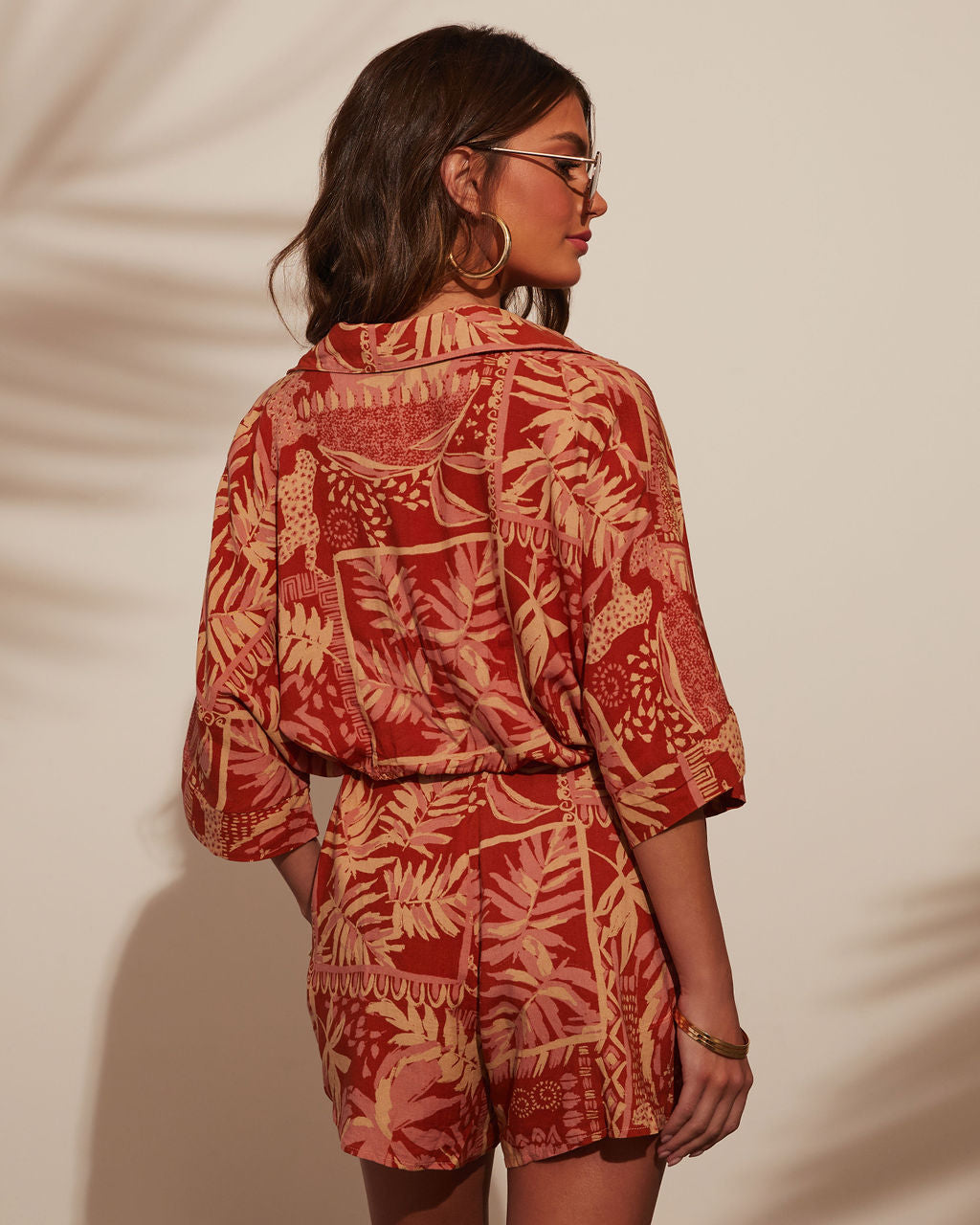 Out And About Printed Waist Tie Romper-Vogue Logic