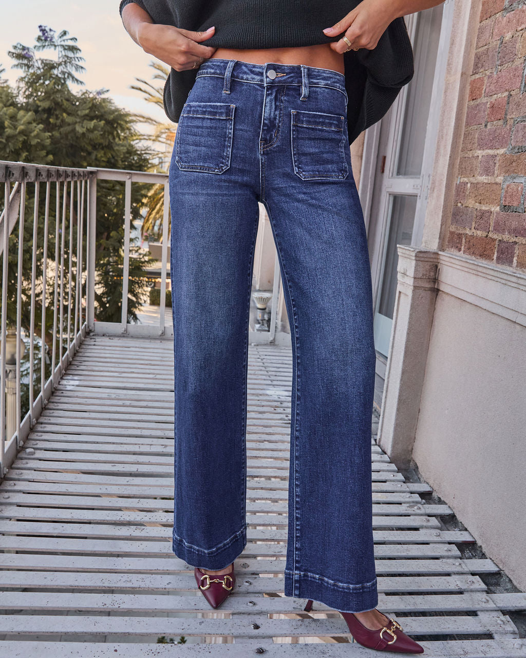 Rugged Charm Stretch High Rise Wide Leg Jeans-Vogue Logic