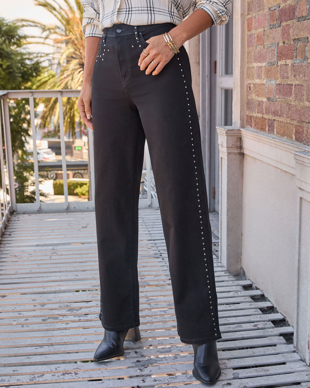 Vogue Logic Icon Studded Super Stretch High Rise Straight Leg Jeans-Vogue Logic