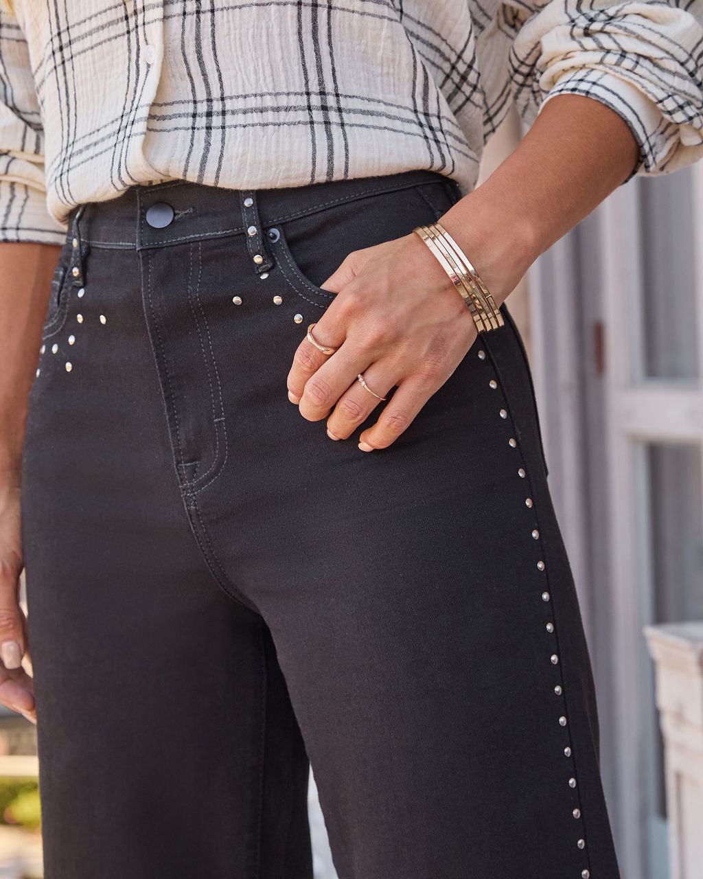 Vogue Logic Icon Studded Super Stretch High Rise Straight Leg Jeans-Vogue Logic