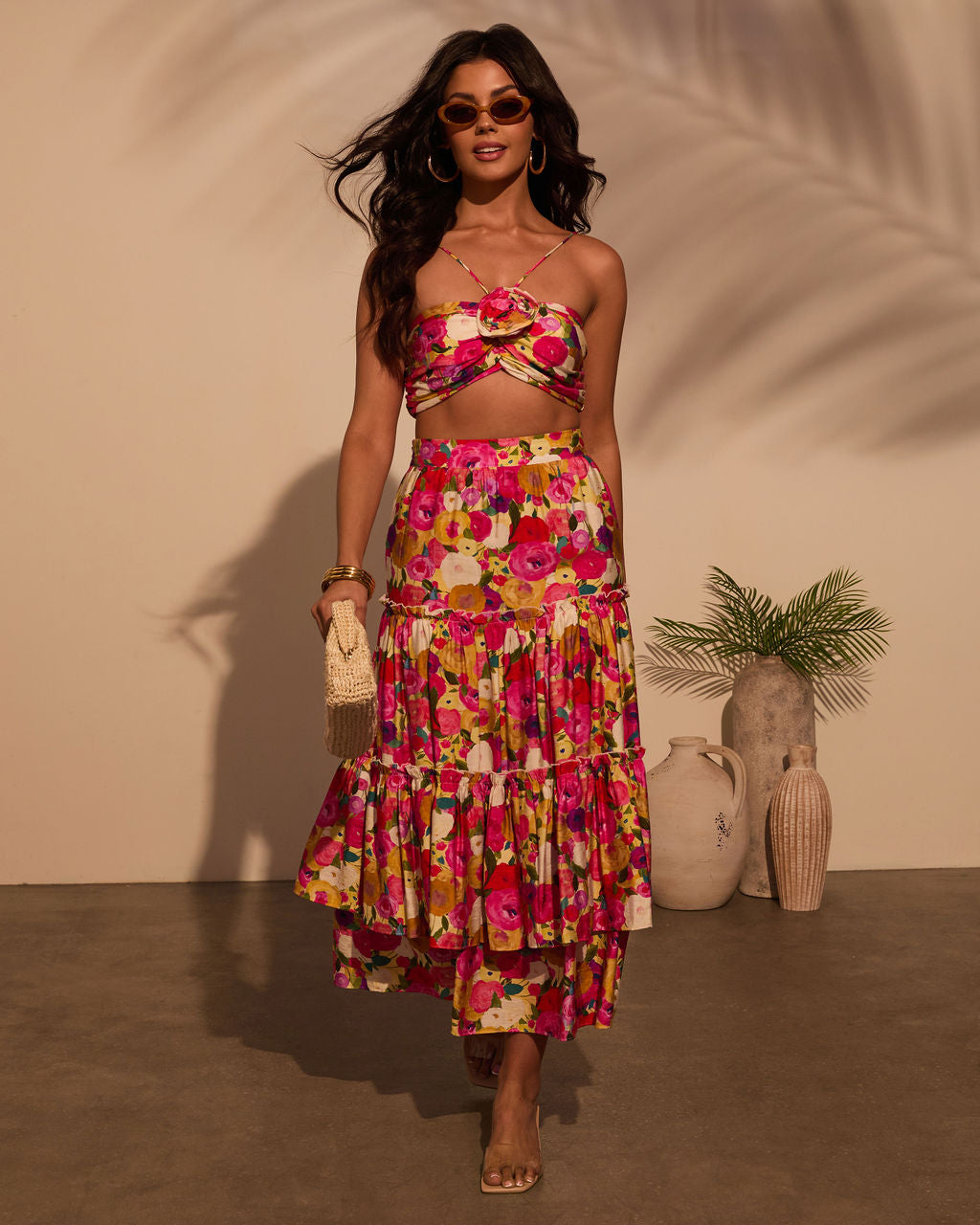 Margot Floral Halter Crop Top-Vogue Logic