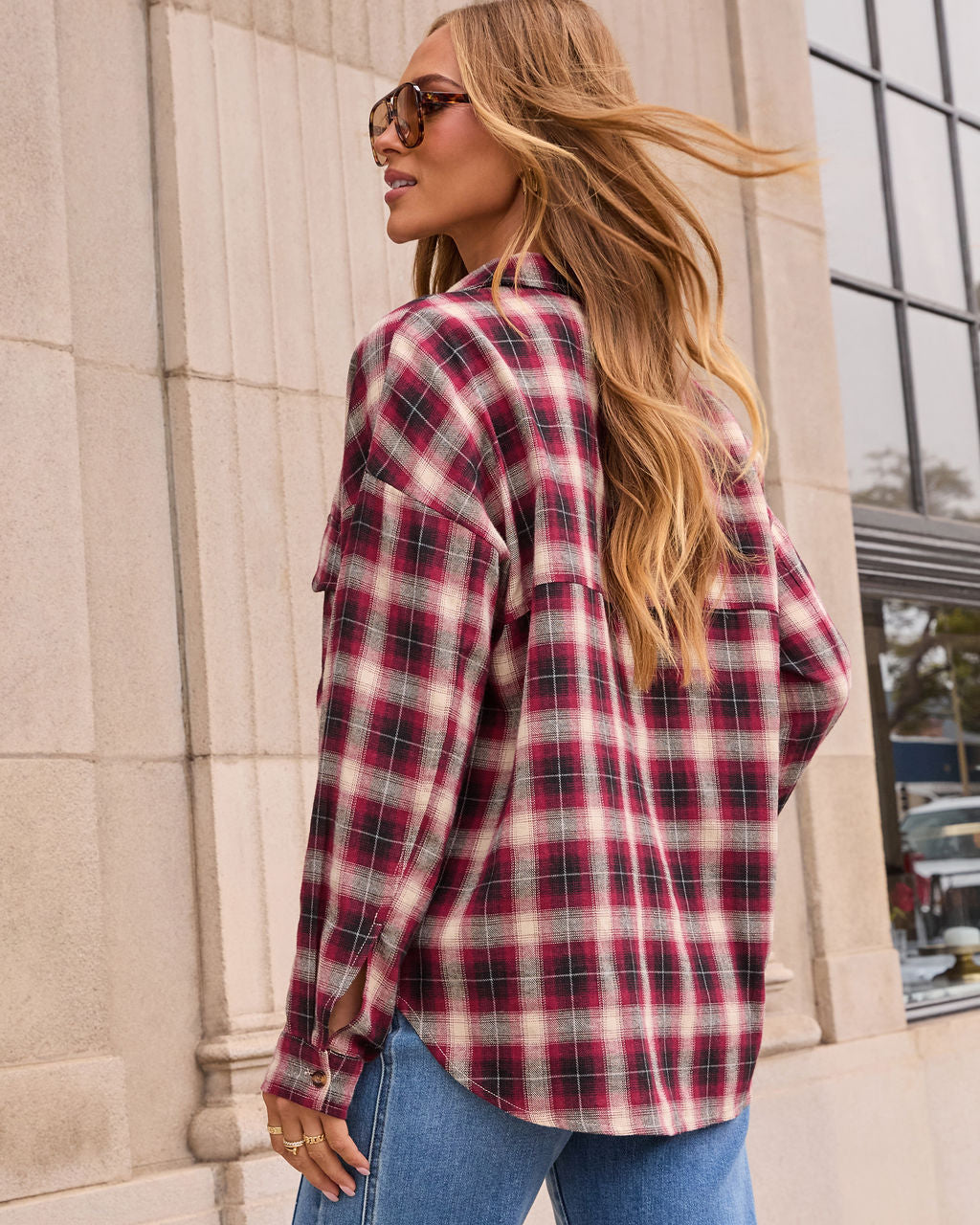 Petaluma Cotton Blend Plaid Button Down Top-Vogue Logic