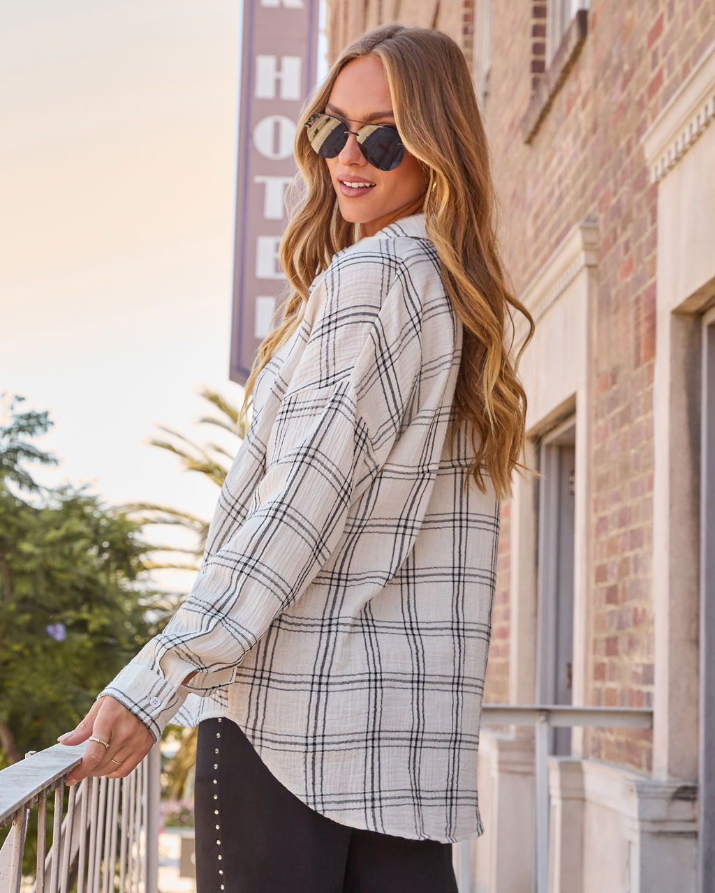 Brassroot Plaid Button Down Top-Vogue Logic