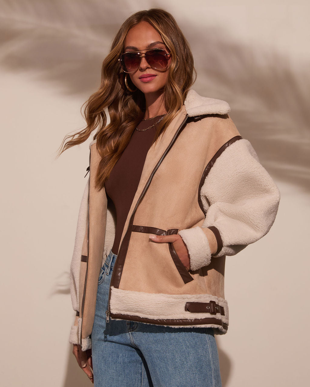 No Chill High Neck Suede Belted Jacket-Vogue Logic