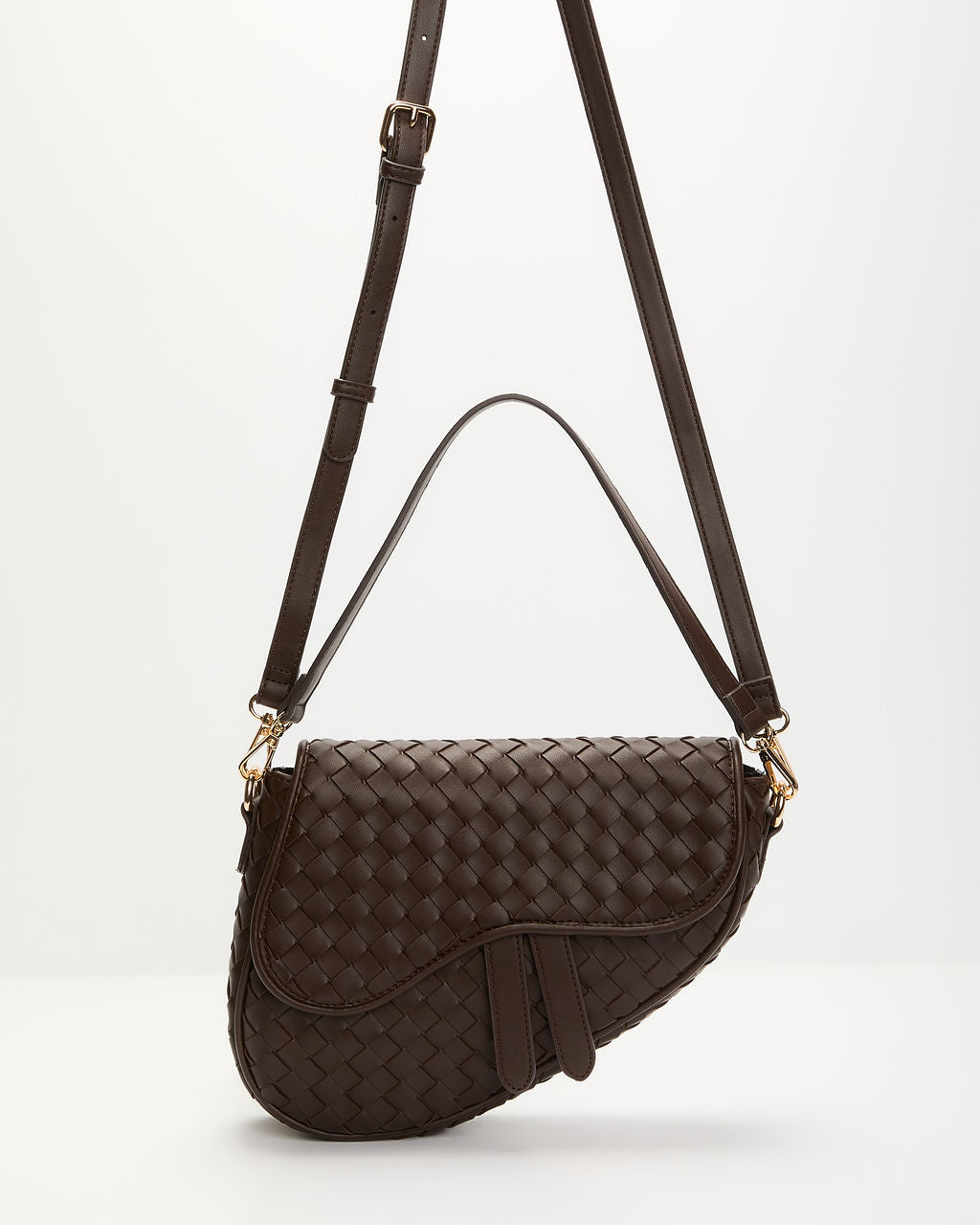 Kalila Faux Leather Woven Saddle Bag-Vogue Logic