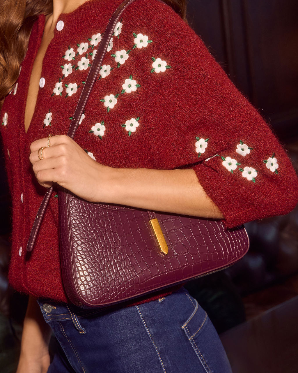 Verah Vegan Leather Croc Embossed Shoulder Bag-Vogue Logic