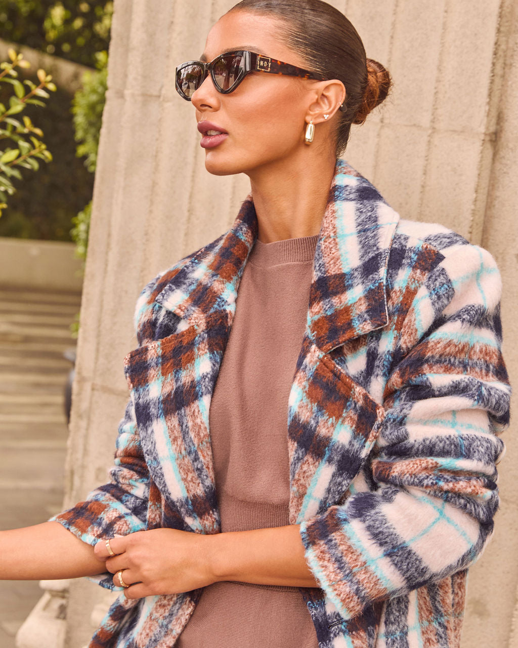 Corn Maze Plaid Longline Coat-Vogue Logic