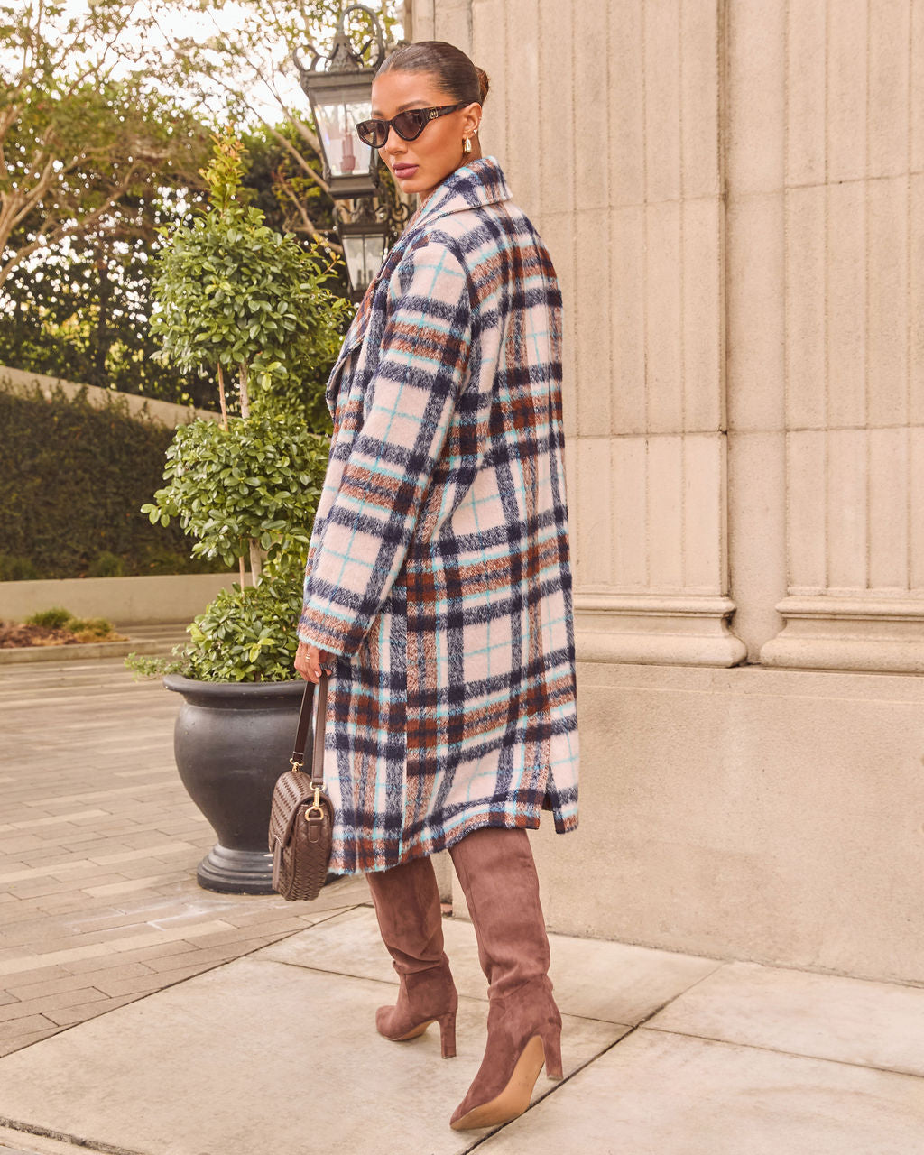 Corn Maze Plaid Longline Coat-Vogue Logic