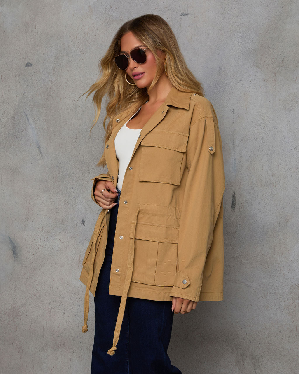 Stay Ready Cinched Waist Utility Jacket-Vogue Logic