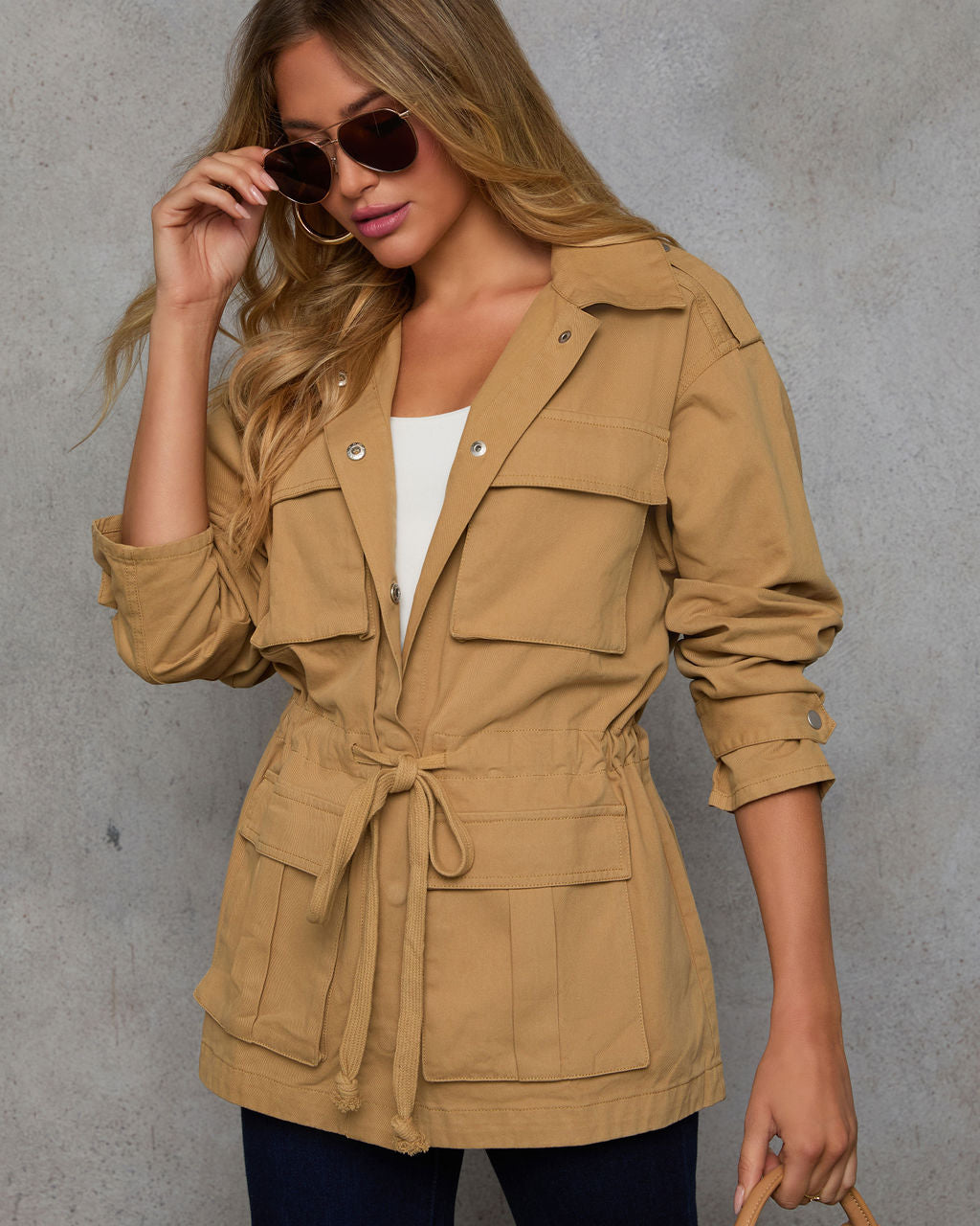 Stay Ready Cinched Waist Utility Jacket-Vogue Logic