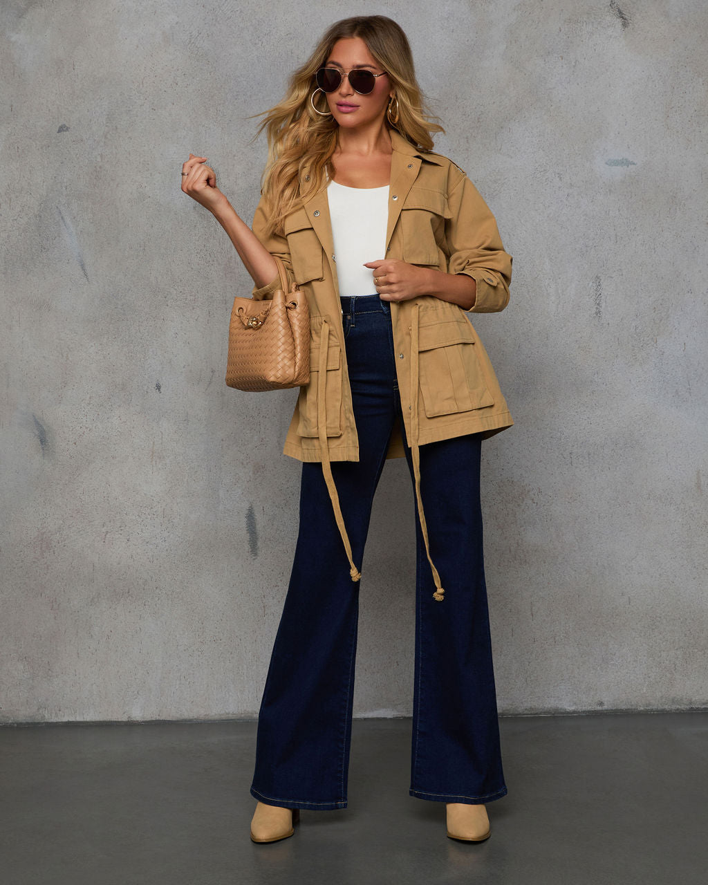 Stay Ready Cinched Waist Utility Jacket-Vogue Logic