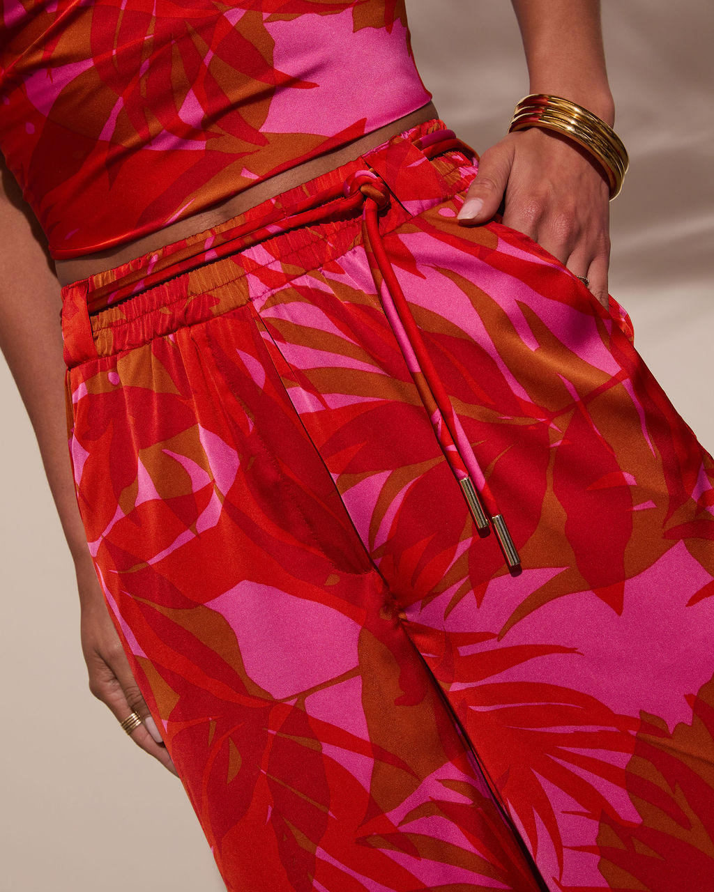 Sunset Sangria Tropical Wide Leg Pants-Vogue Logic