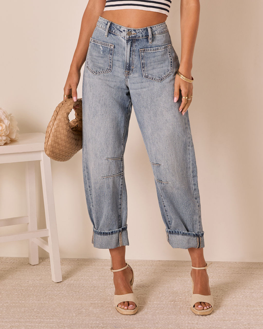 Homegrown Rigid Cuffed High Waisted Barrel Jeans-Vogue Logic