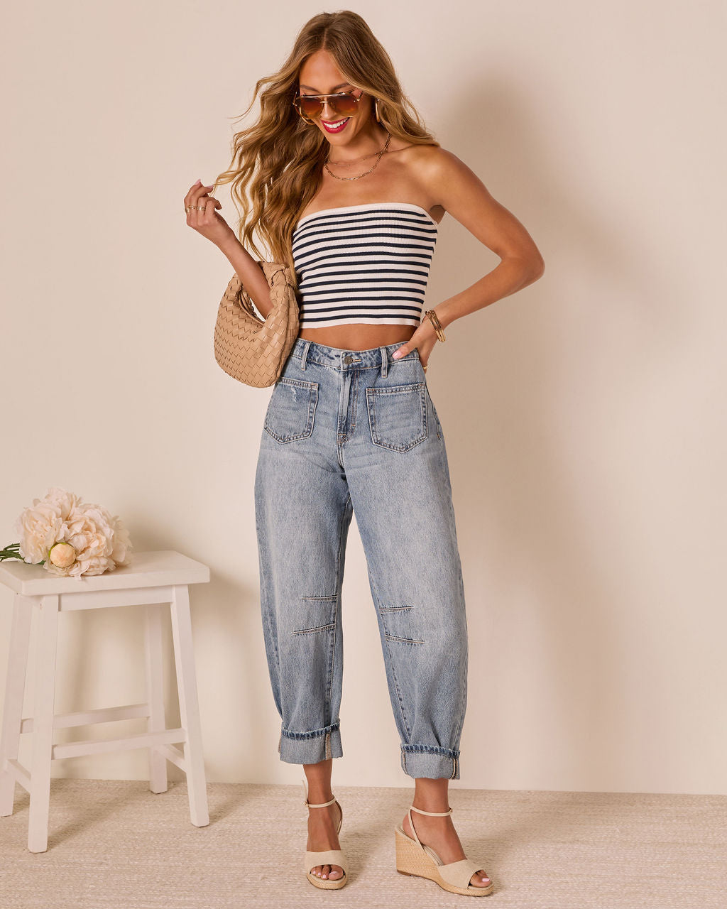 Homegrown Rigid Cuffed High Waisted Barrel Jeans-Vogue Logic