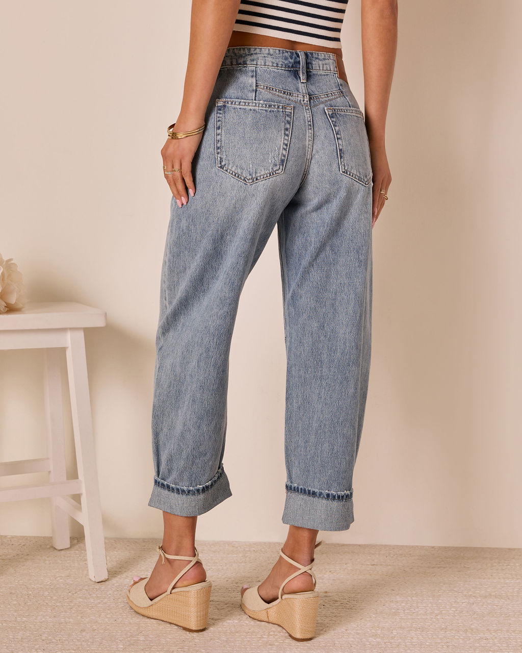 Homegrown Rigid Cuffed High Waisted Barrel Jeans-Vogue Logic