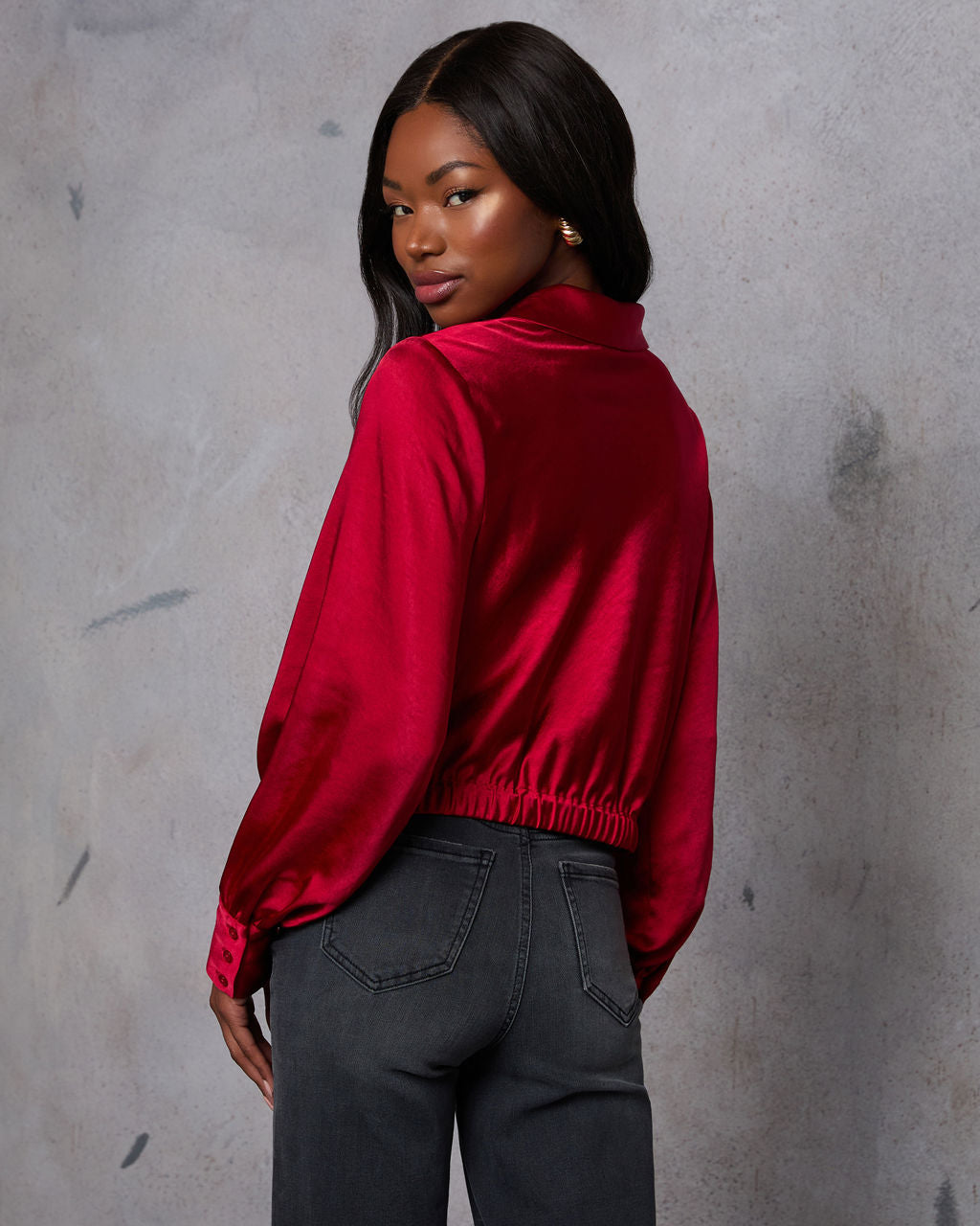 Sayla Collared Satin Top-Vogue Logic