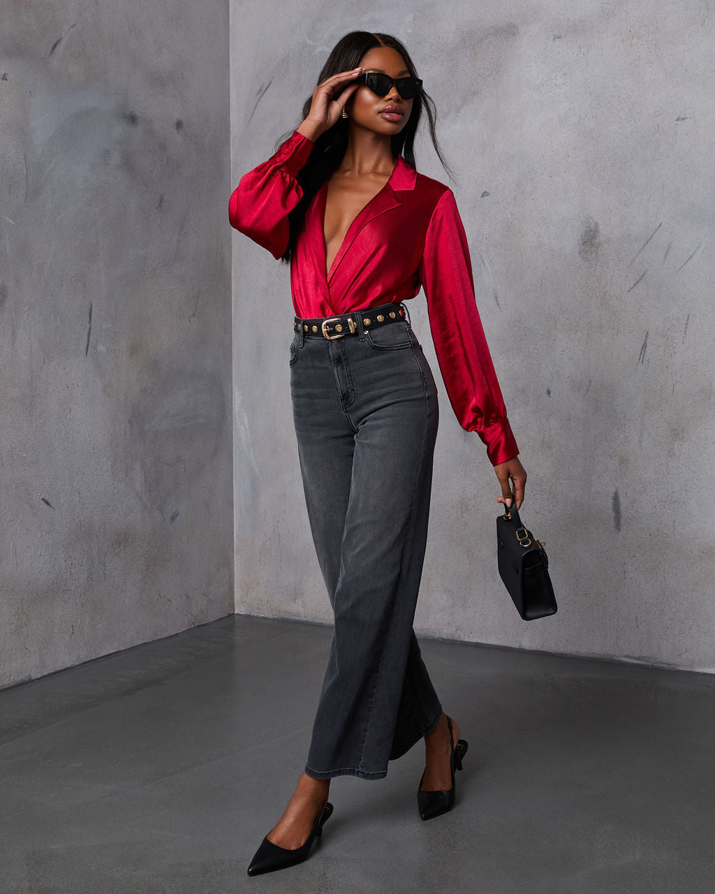 Sayla Collared Satin Top-Vogue Logic