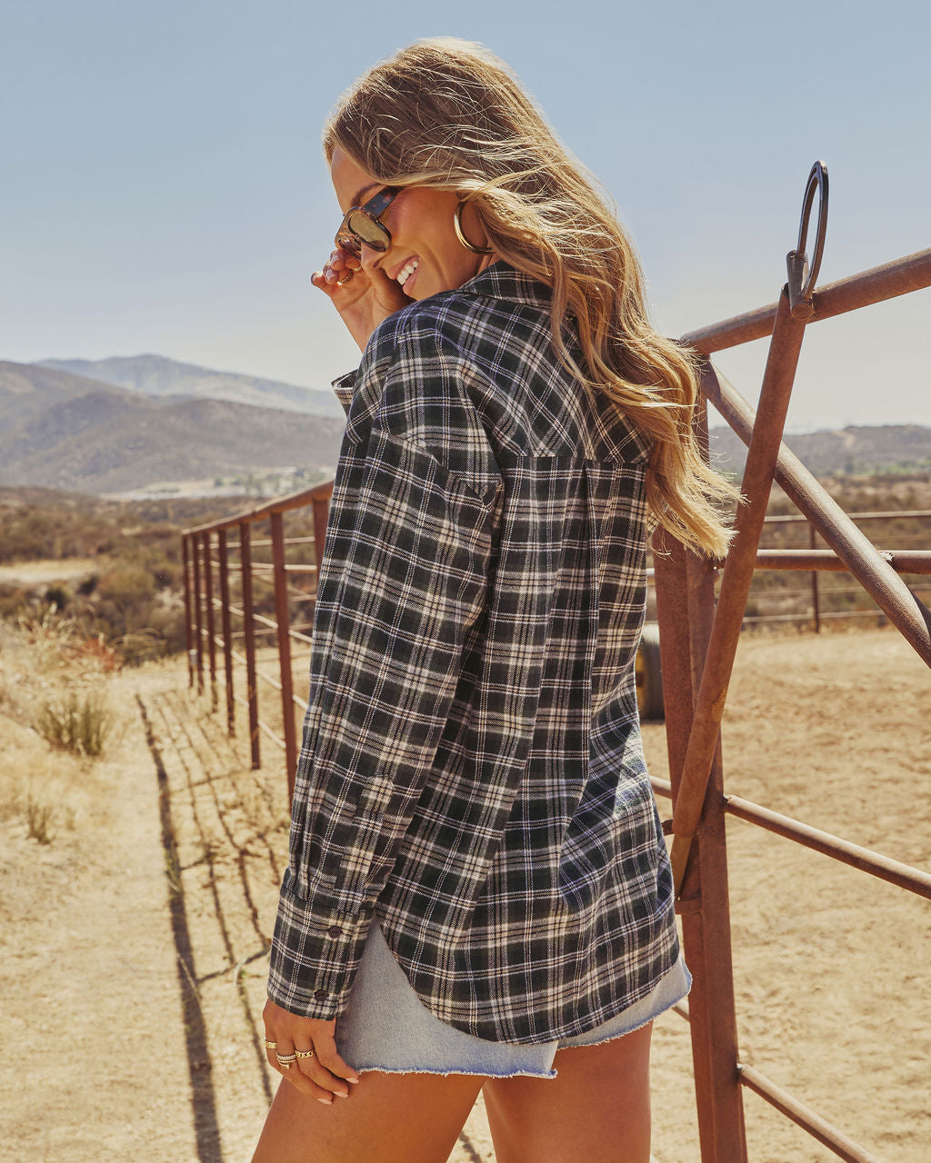 Moonshine Plaid Button Down Top-Vogue Logic