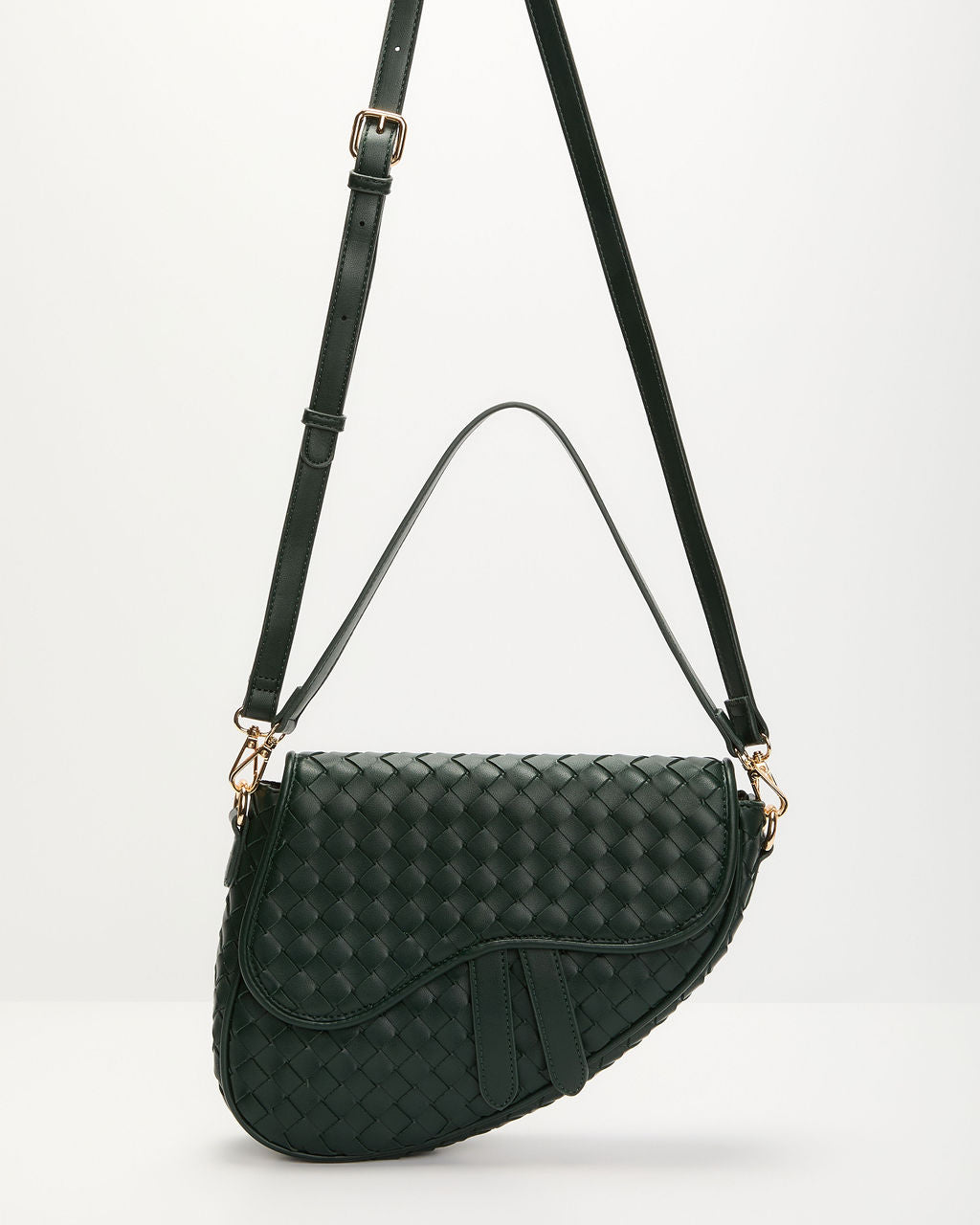 Kalila Faux Leather Woven Saddle Bag-Vogue Logic