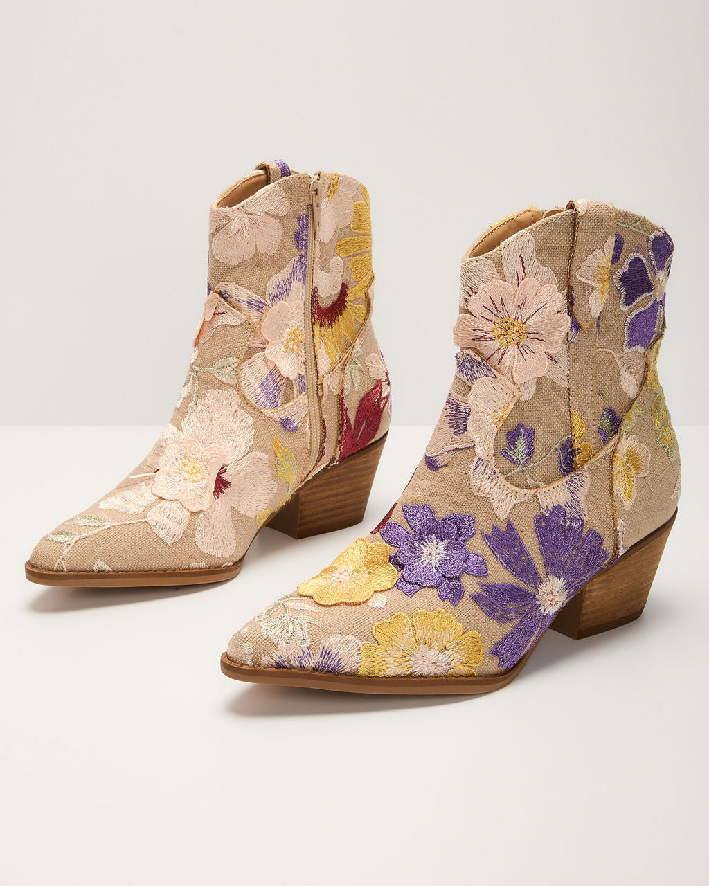 Sandrine Embroidered Floral Booties-Vogue Logic