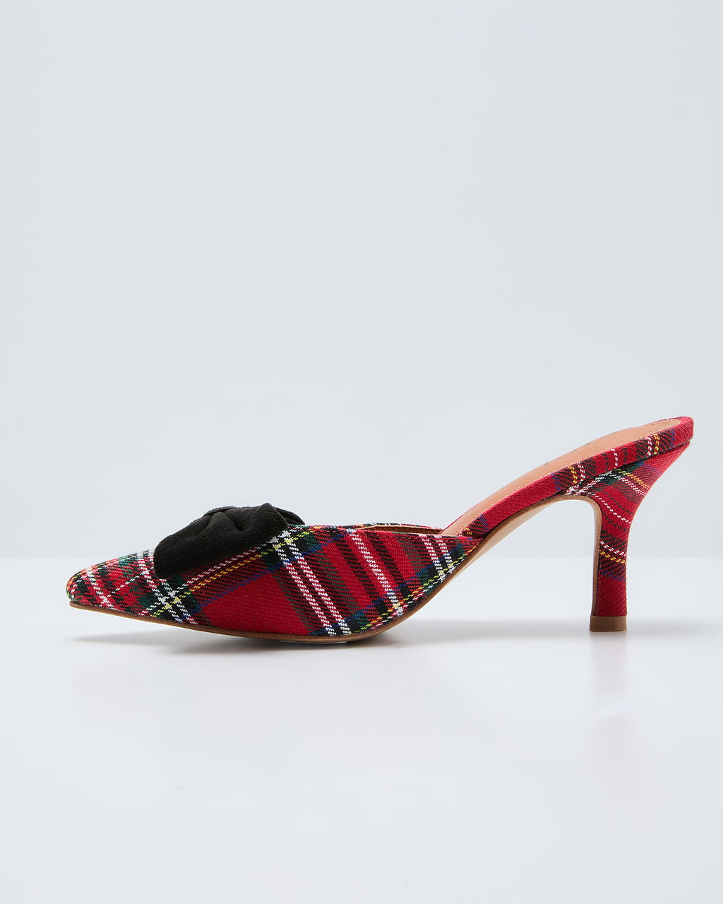 Ashby Plaid Print Velvet Bow Mules-Vogue Logic