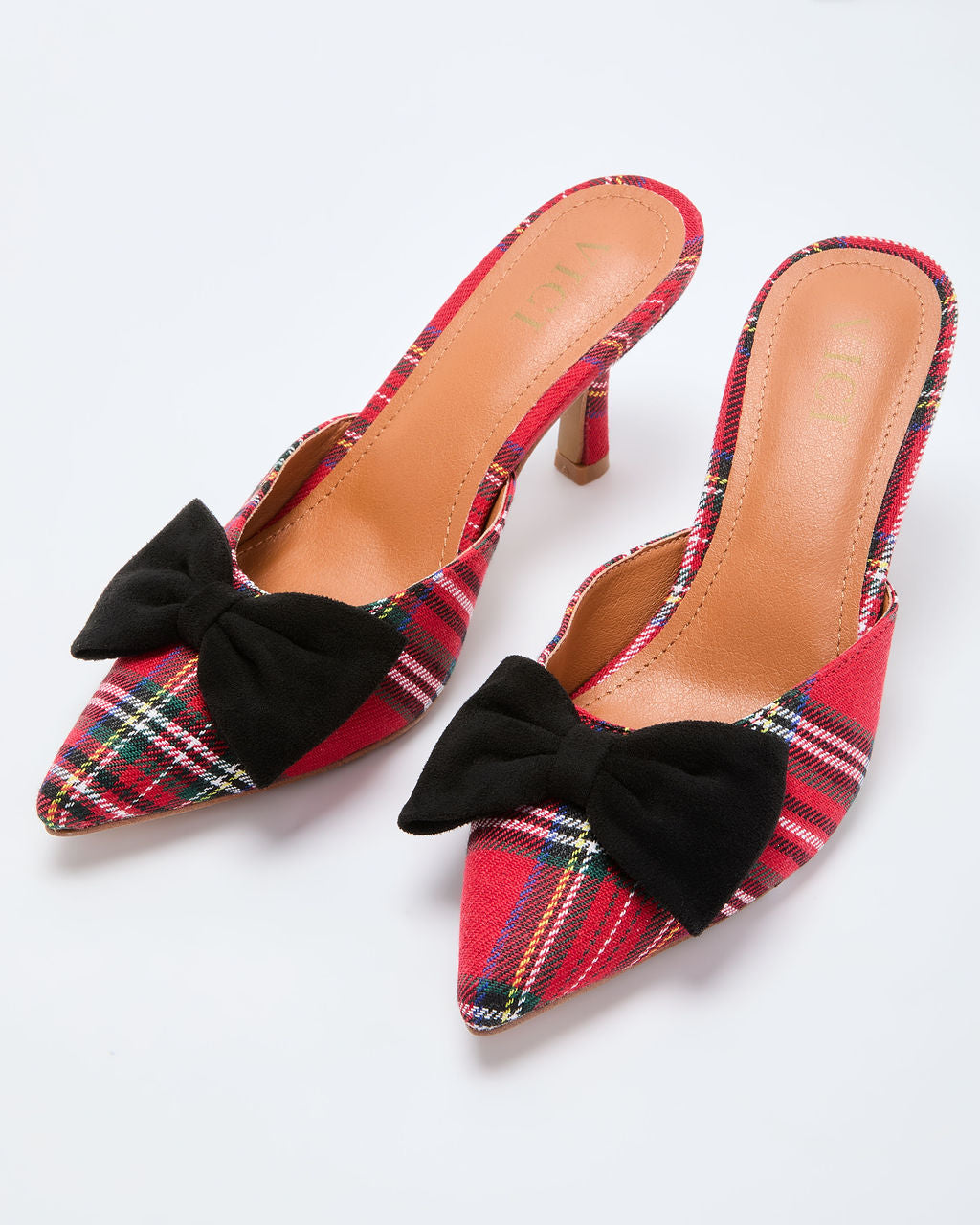 Ashby Plaid Print Velvet Bow Mules-Vogue Logic