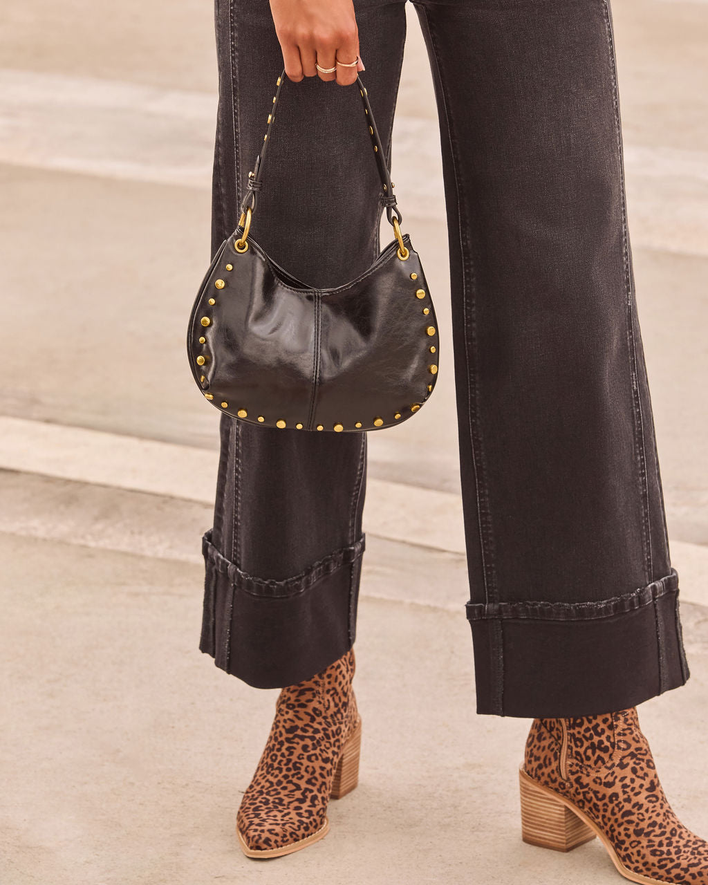 Musee Studded Leather Shoulder Bag-Vogue Logic