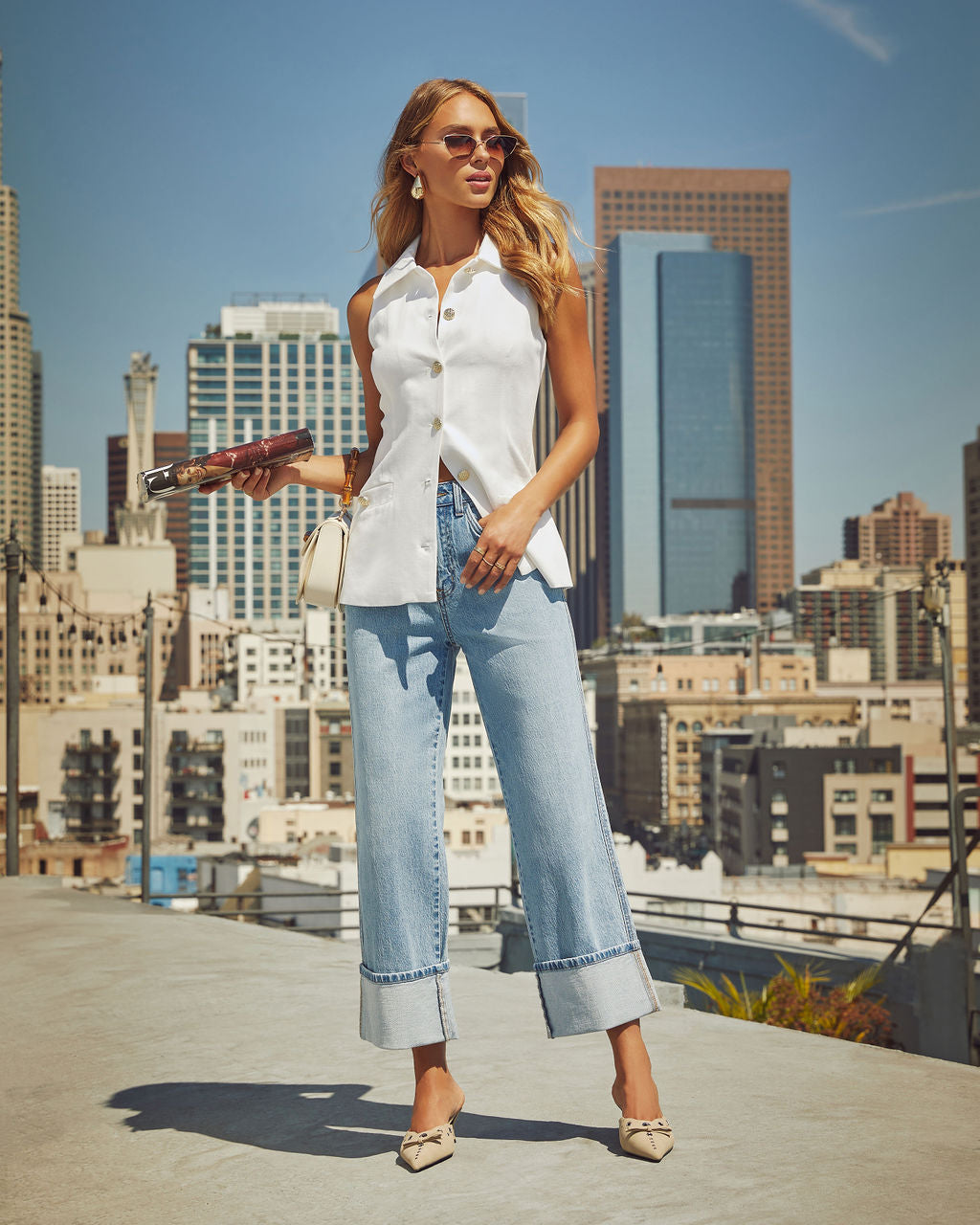 Harden Stretch Super High Rise Straight Jeans-Vogue Logic