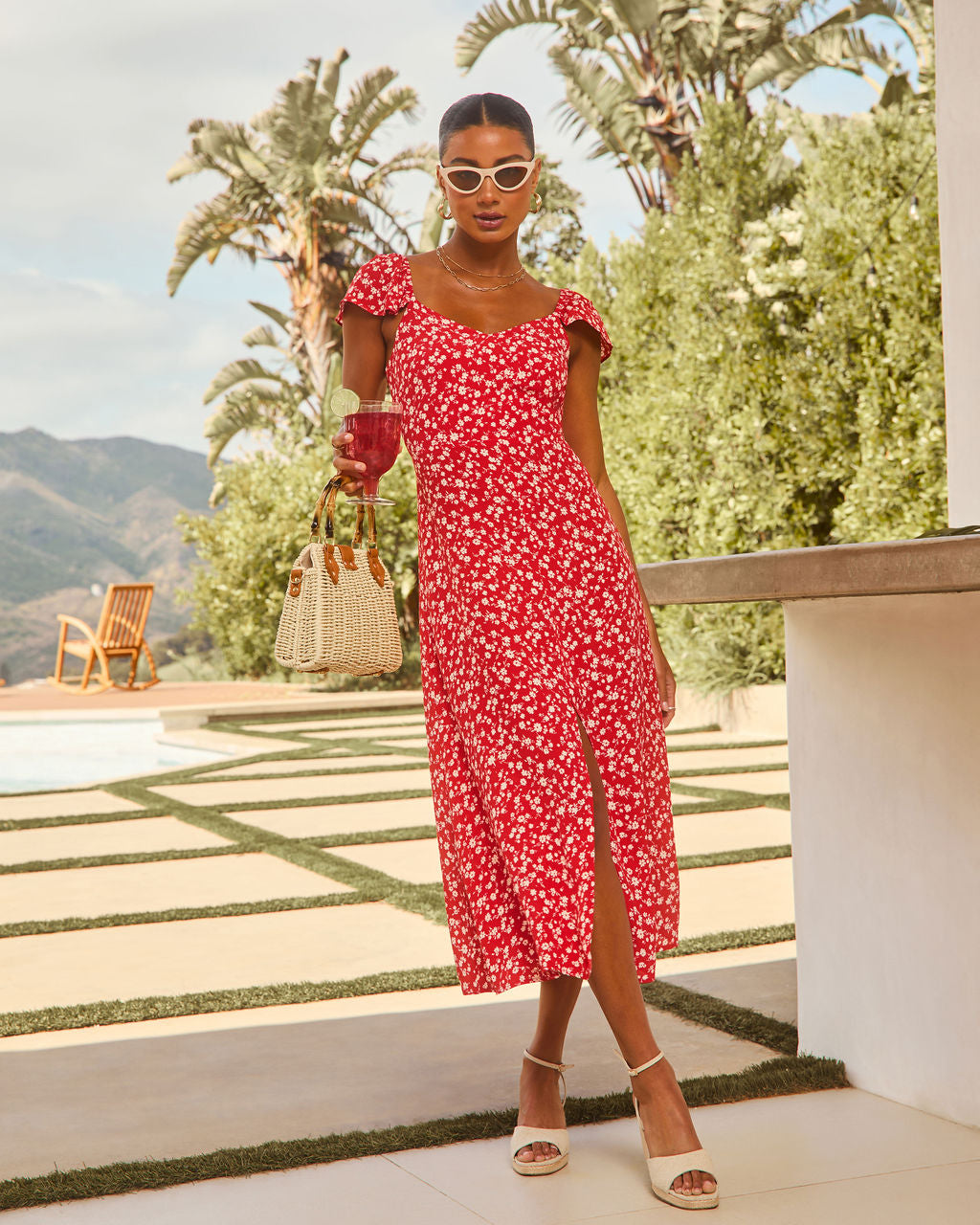 Whimsy Garden Floral Midi Dress-Vogue Logic