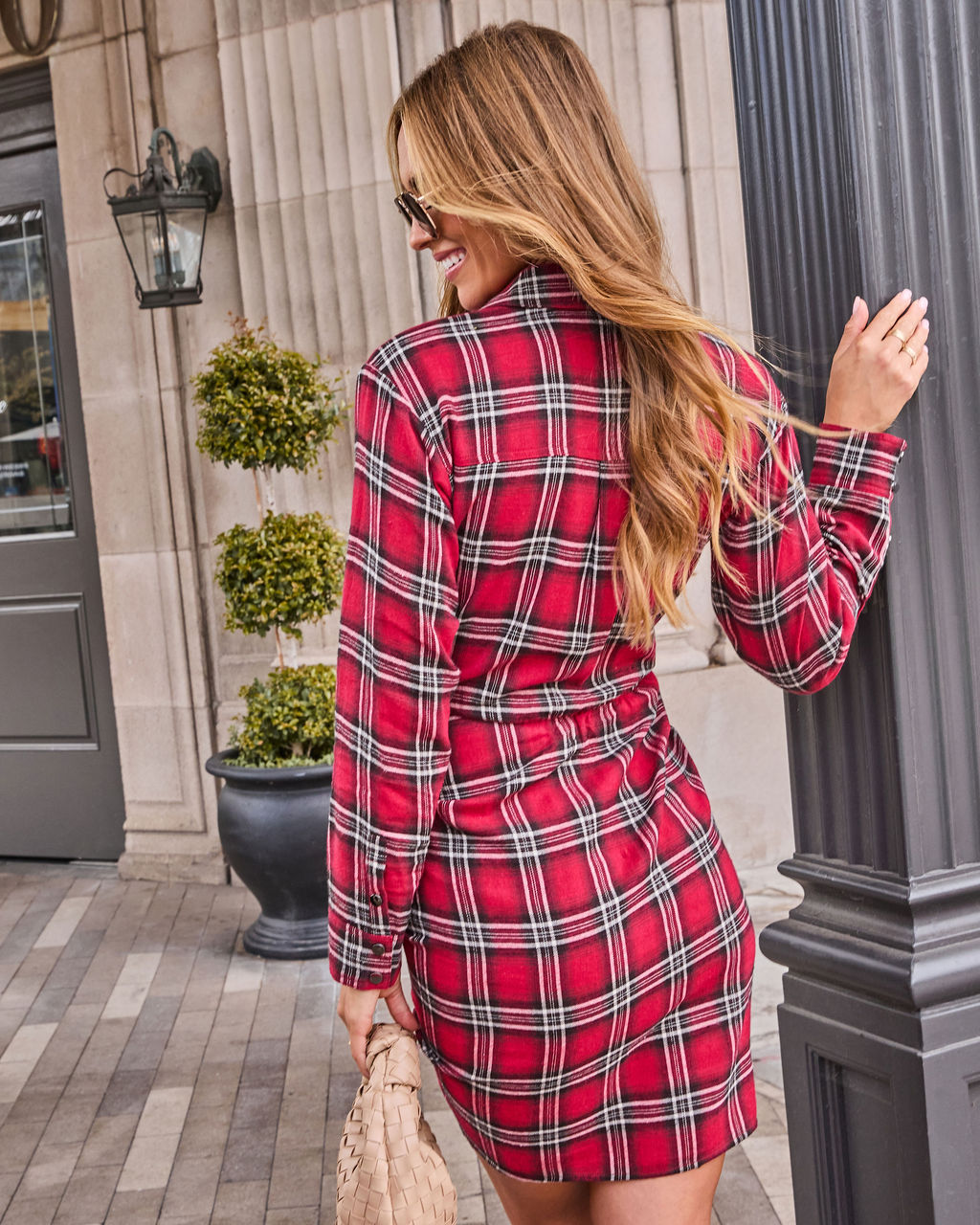 Archie Cotton Ruched Plaid Shirt Dress-Vogue Logic